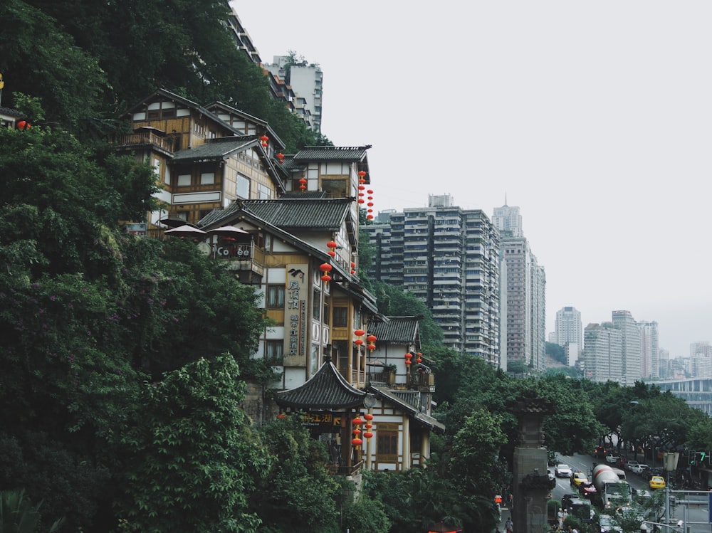 temple with tree on a busy street