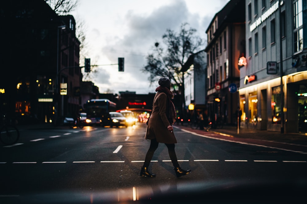 woman crossing on road