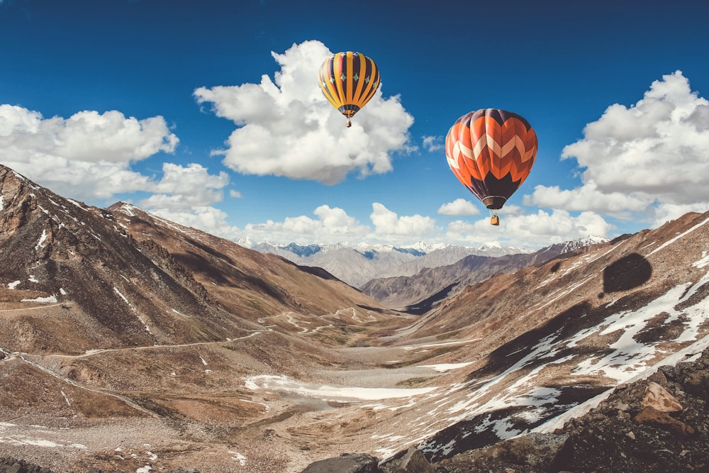 two hot air balloons floating