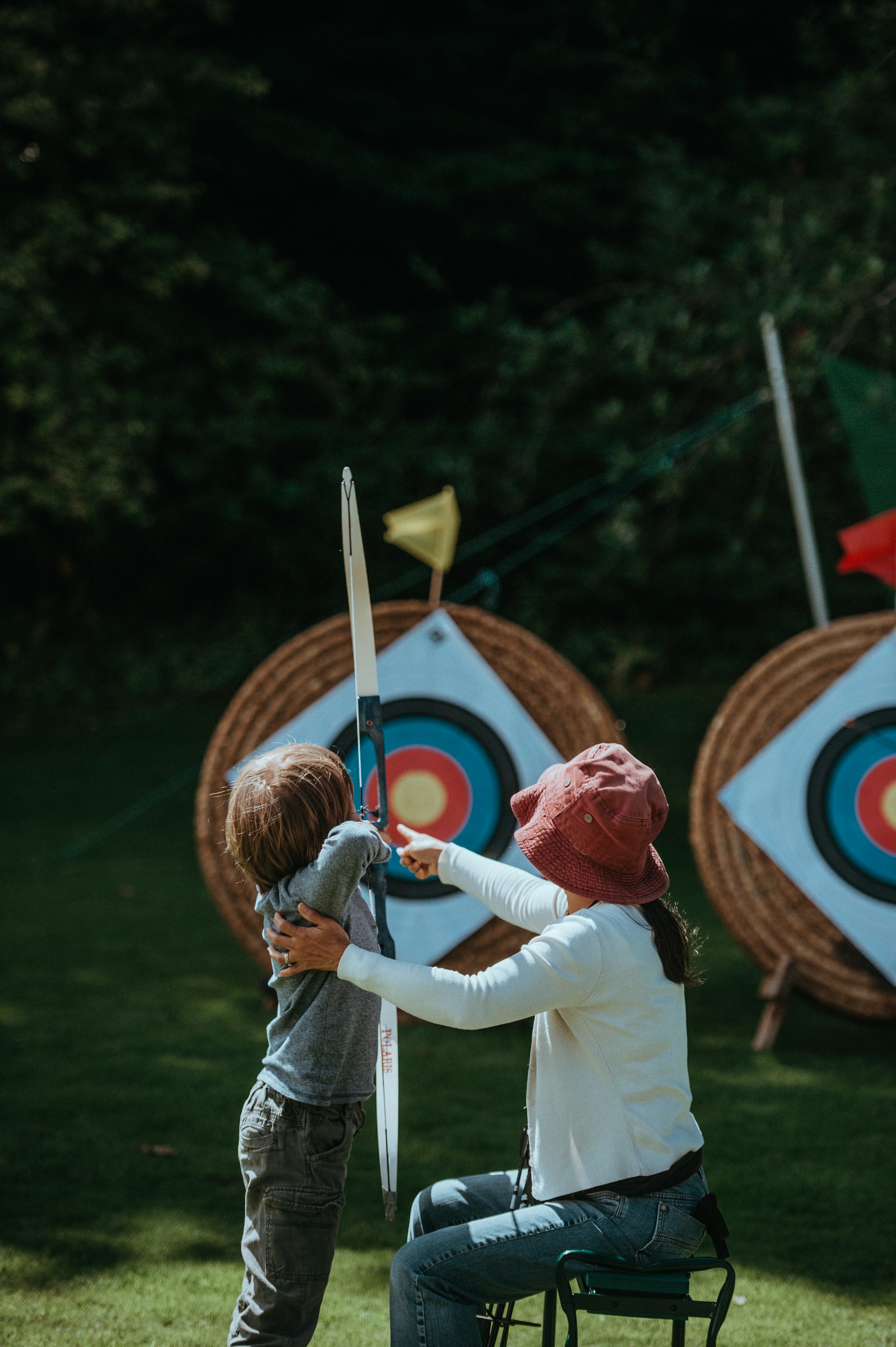 Child learning archery