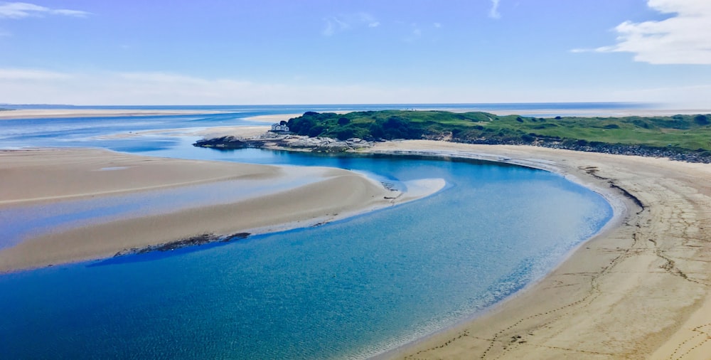 aerial photography of water near land