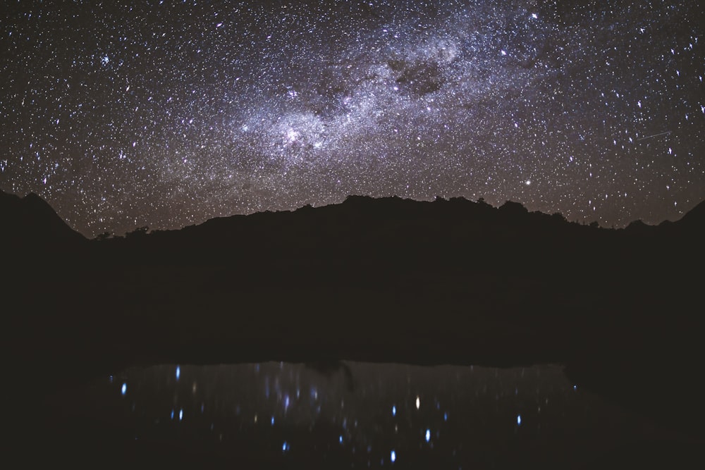 silhouette de montagnes entre ciel et eau