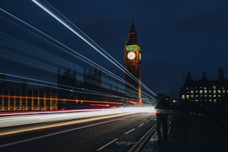 time lapse photography of road near Elizabeth's tower