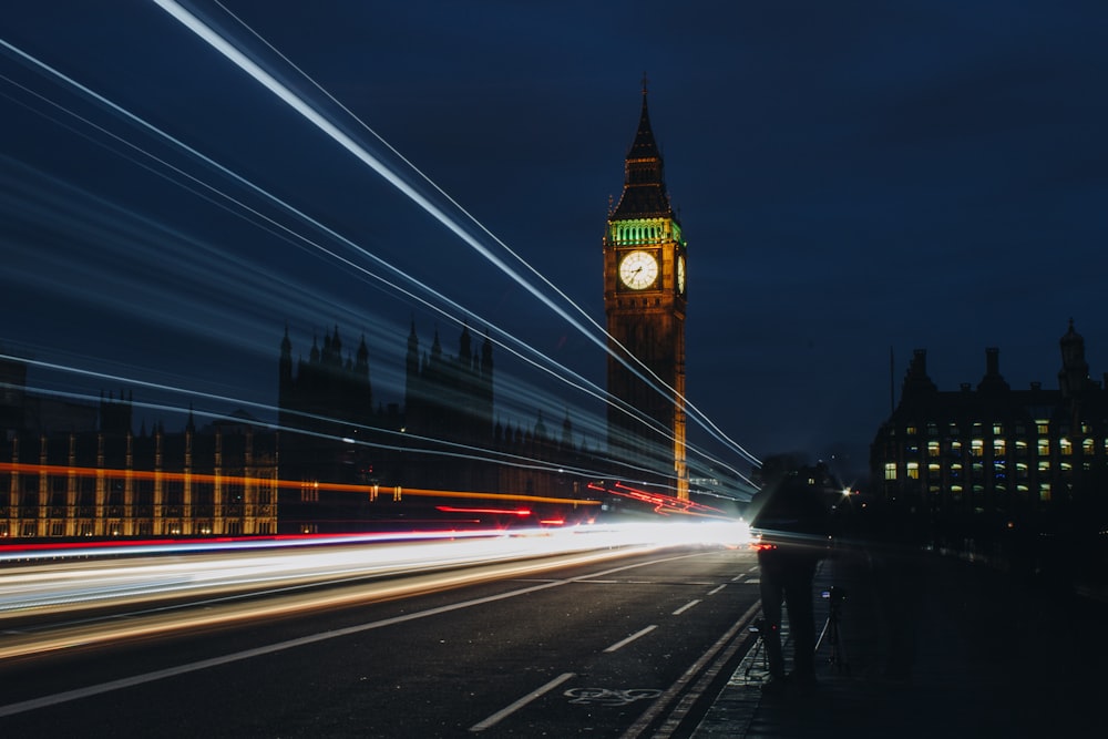 time lapse photography of road near Elizabeth's tower