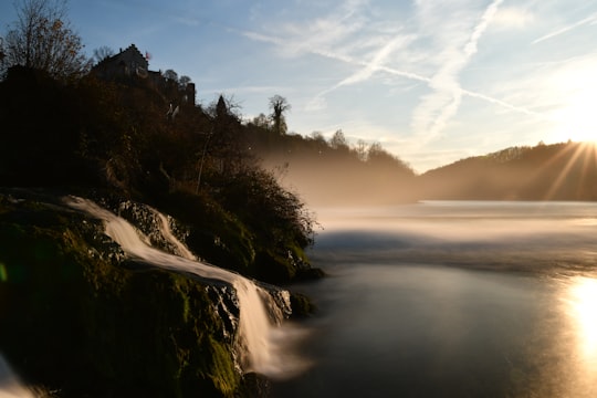 landscape shot of body of water in Rhine Falls Switzerland
