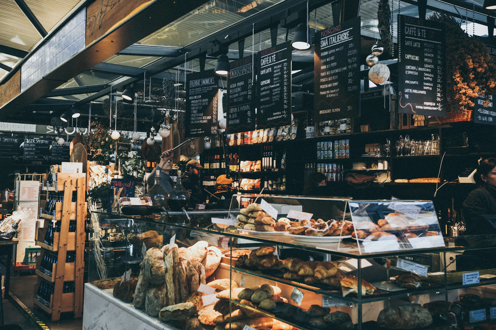 Bakery display case filled with fresh baked goods