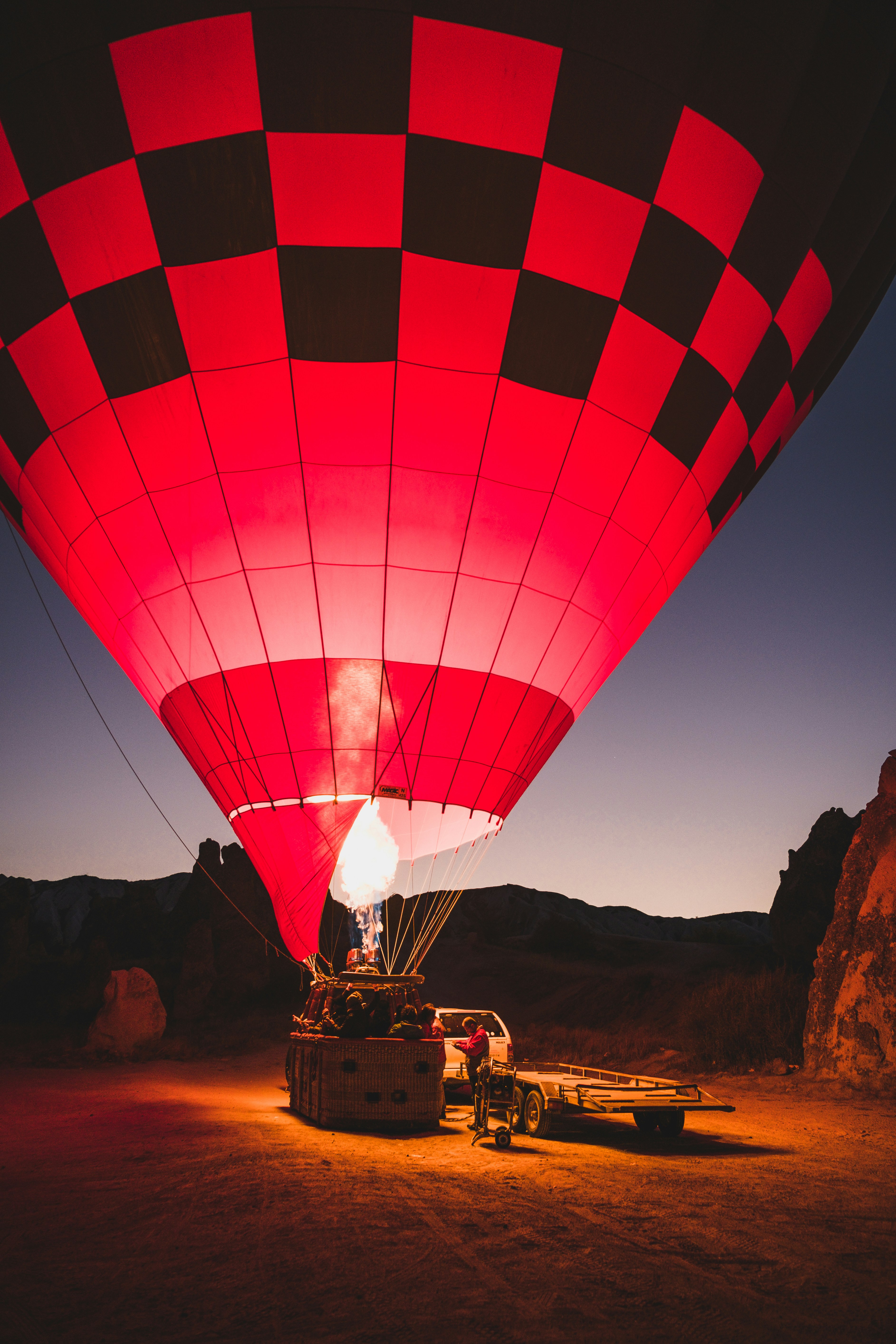 Hot air balloon ride to the sunrise in Cappadocia region of Turkey is just about tot start!