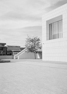 A minimalist black and white photograph capturing a contemplative moment in urban life.