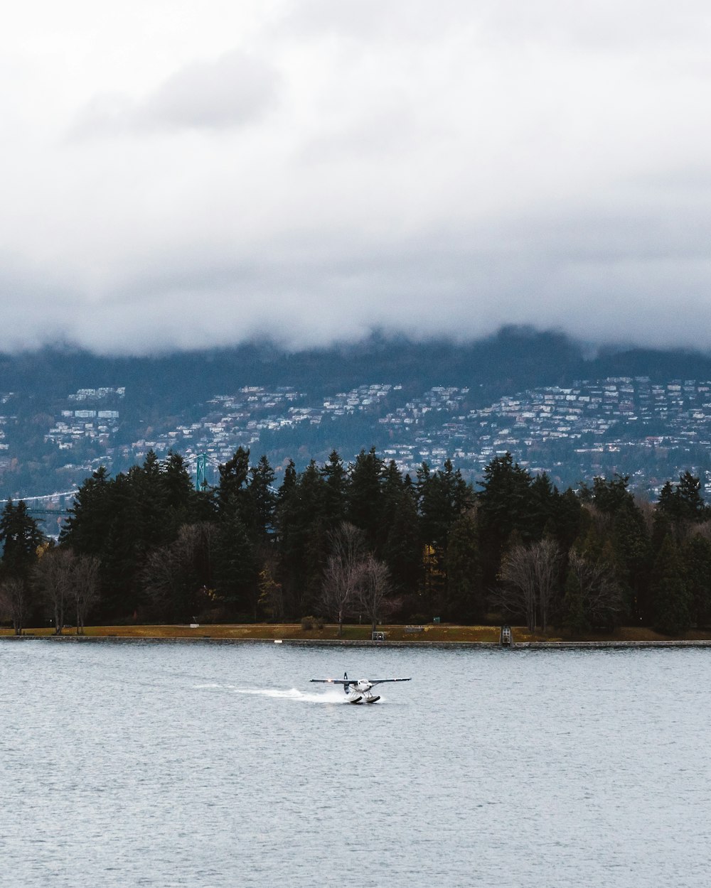 white water plane under white sky at daytim,e