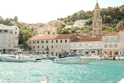 white boats near the port at daytime croatia google meet background