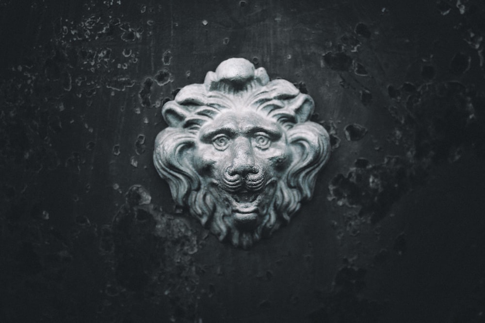 gray concrete lion head decor