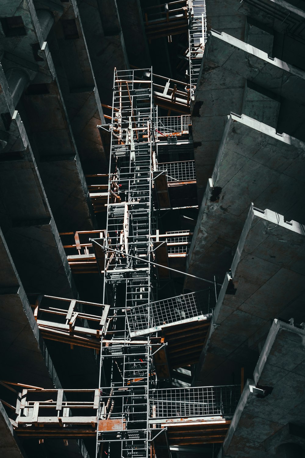 metal scaffolding between building floors