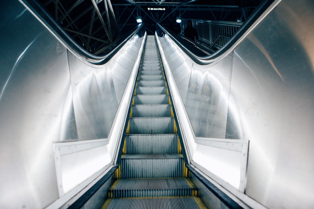 time lapse photo of escalator