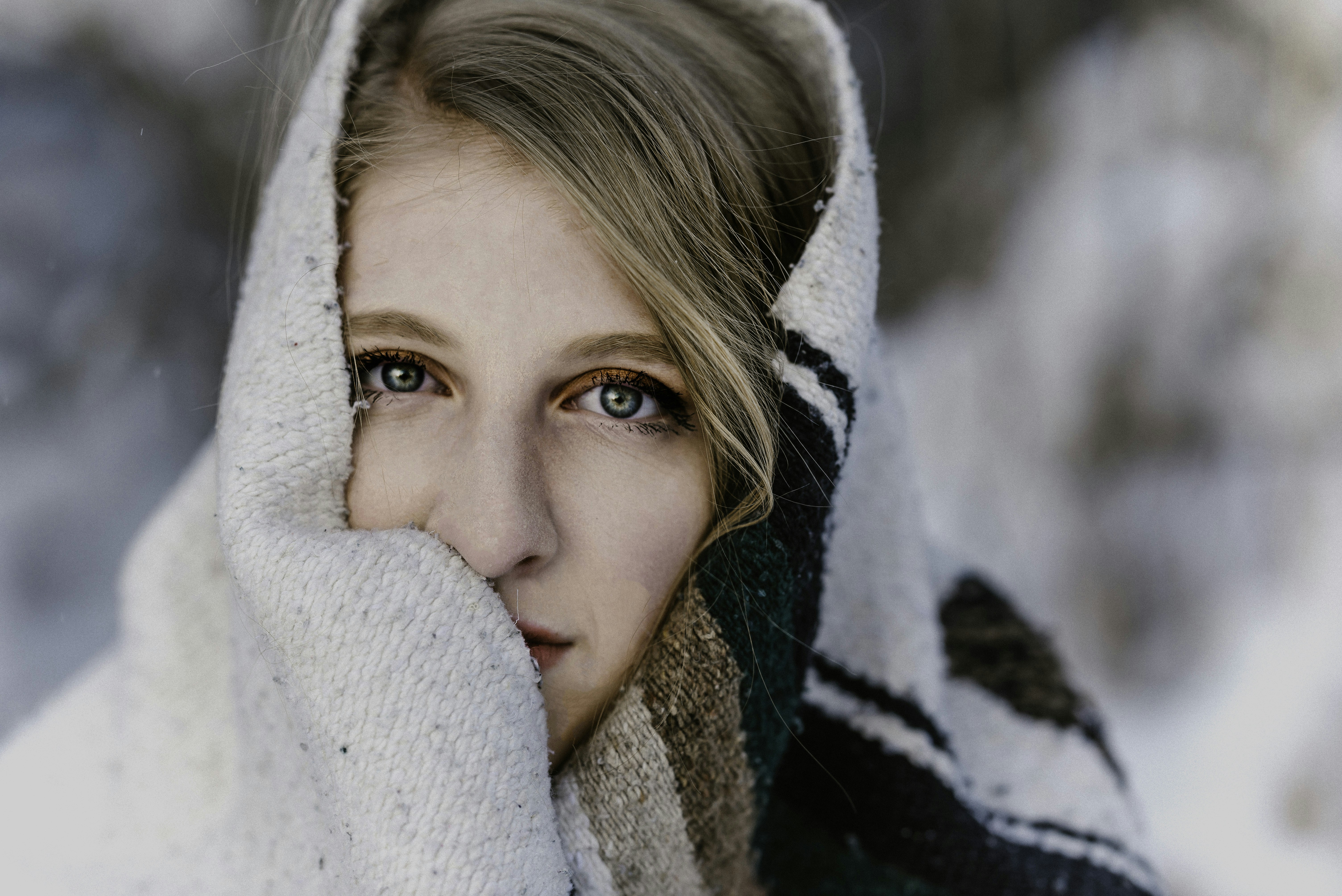 woman wrapped with scarf