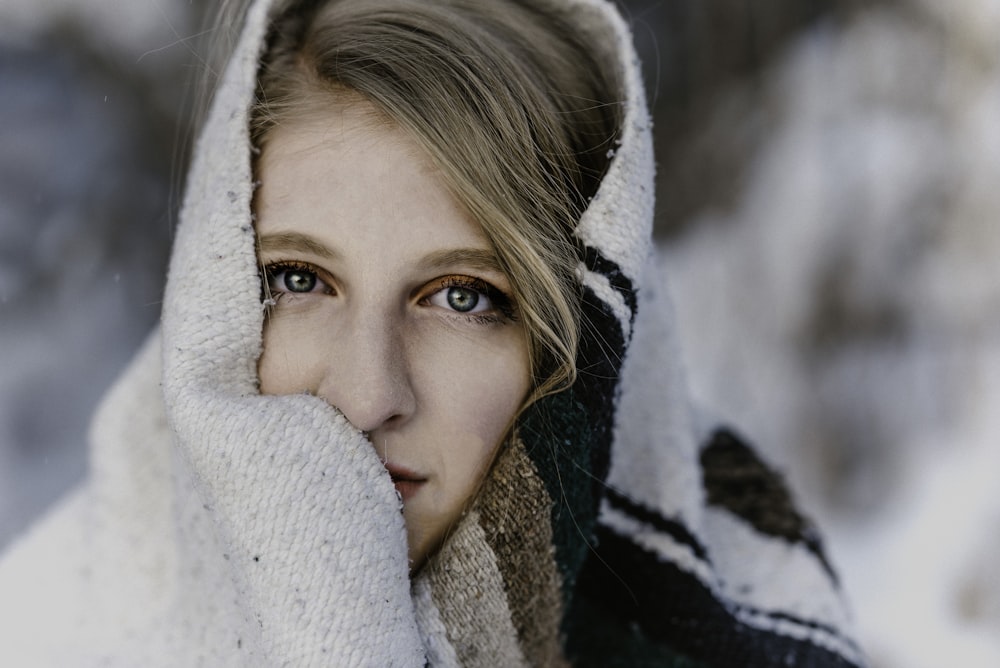 woman wrapped with scarf