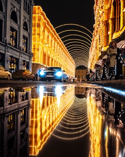 person walking beside street