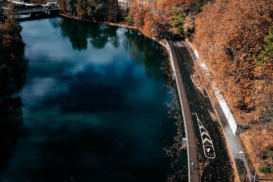 bird's eye view of road beside body of water during daytime in Bern Switzerland