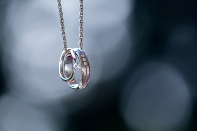 silver-colored ring pendant