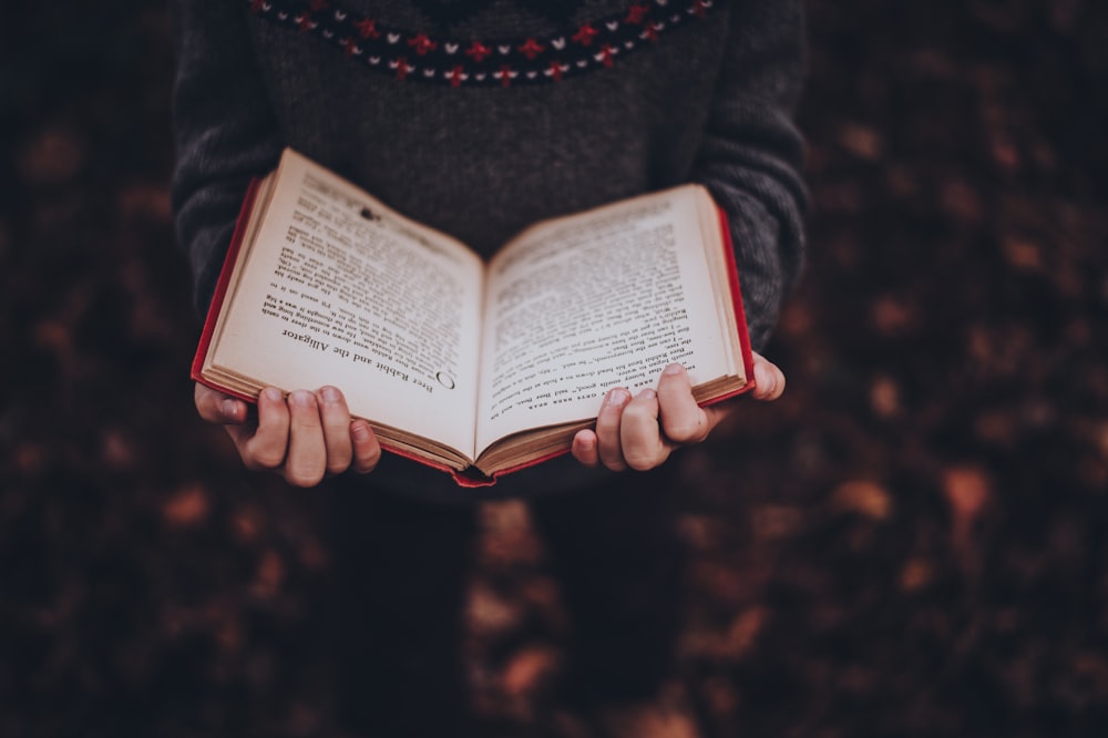 葉っぱの上に立って本を読む人