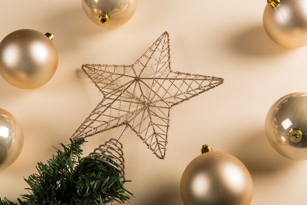 brown gray baubles and star decors