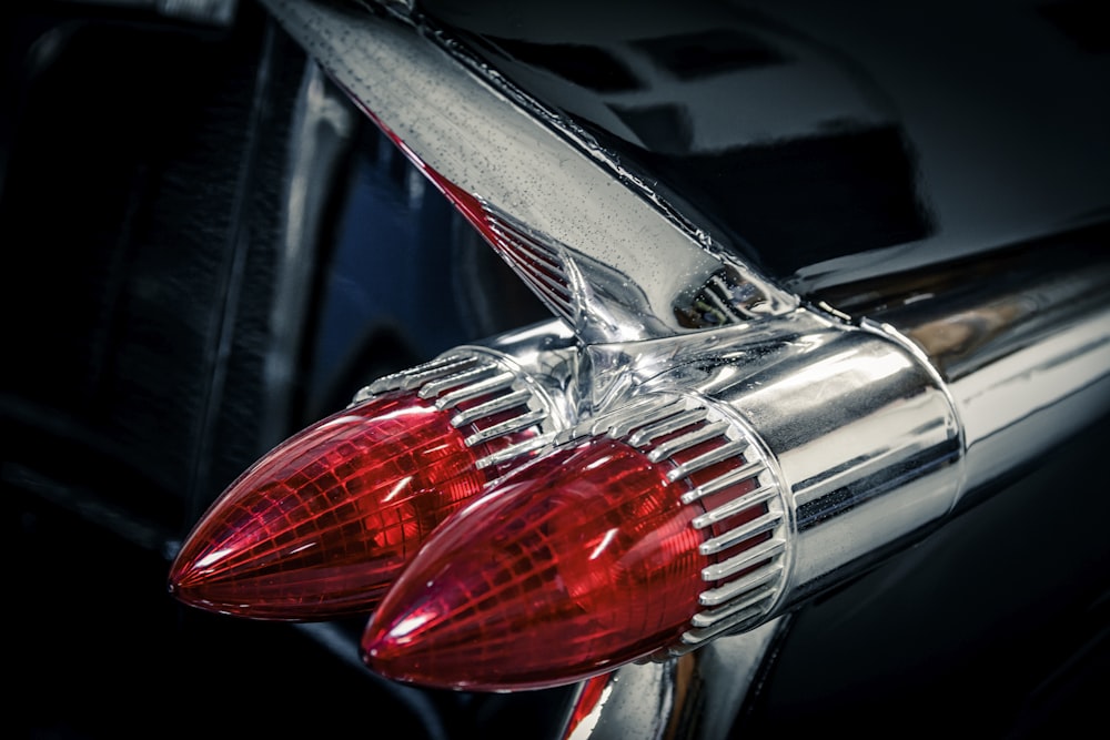 a close up of the tail lights of a car