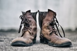A pair of classic boots set against a rustic backdrop.