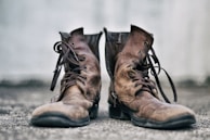 Stylish boots displayed against a rustic background.