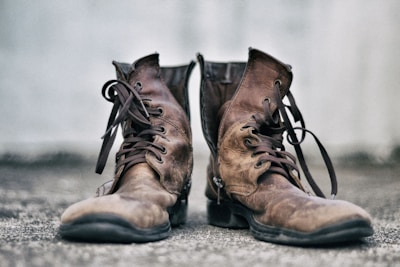 A pair of classic boots set against a rustic backdrop.