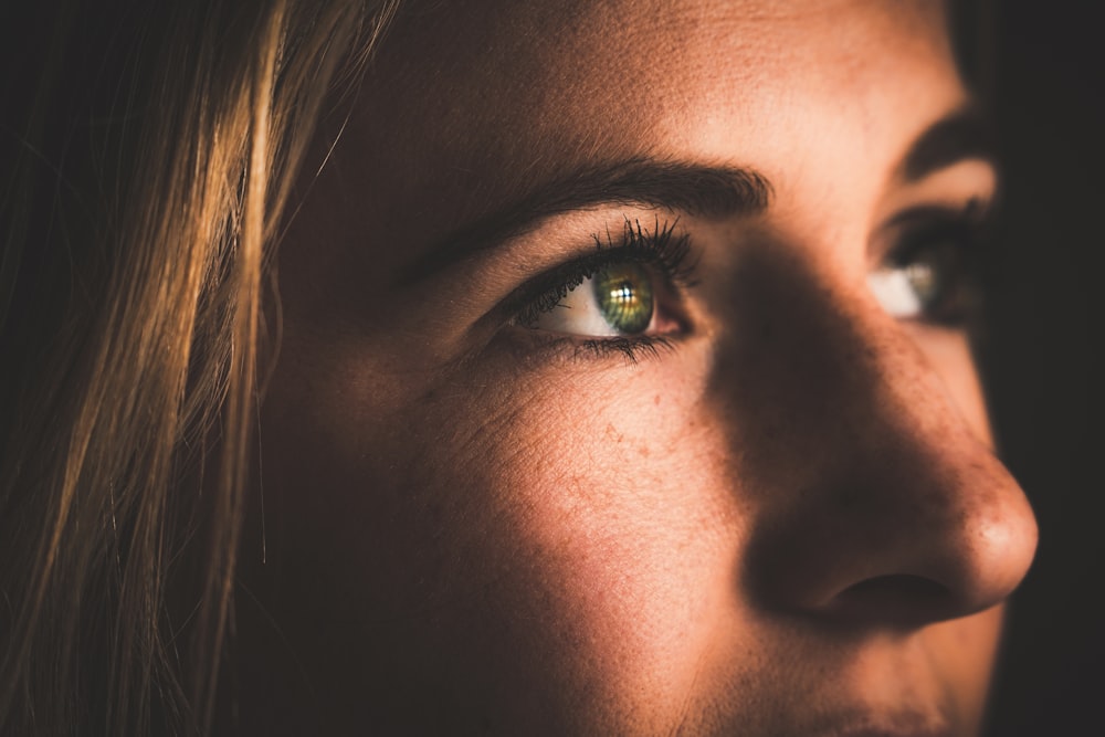 close-up photography of woman's face