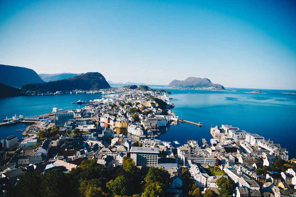 aerial photography of city between body of water