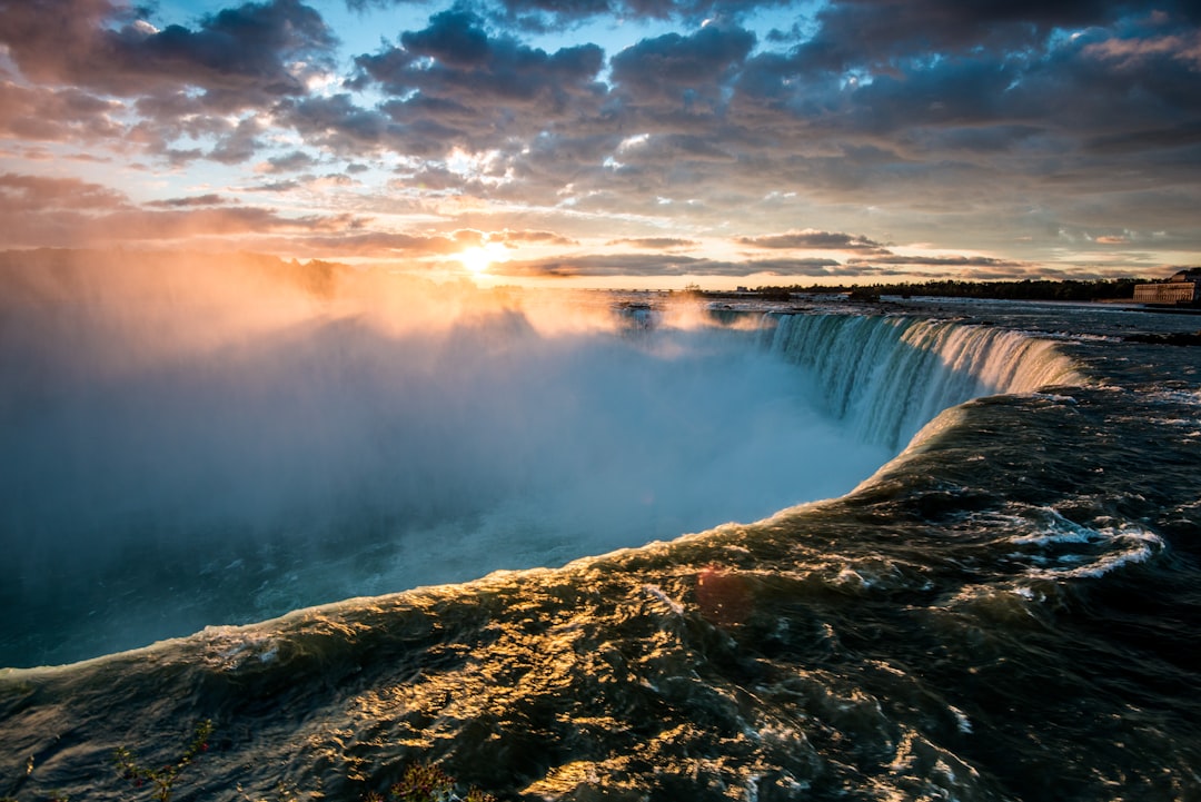 aerial photography of waterfalls, Niagara Falls on sunrise