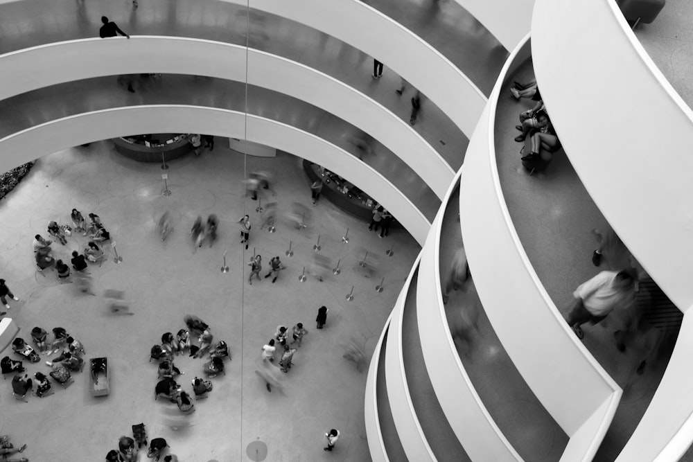 aerial photo of group of people in building