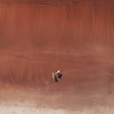 aerial photo of two person in desert