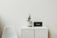 black Marshal speaker on white table