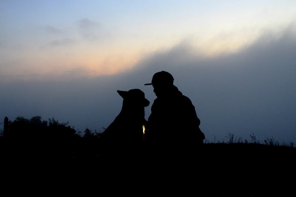 silhouette of man and dog