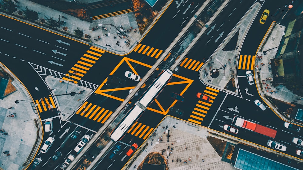 aerial photo of vehicles on highway