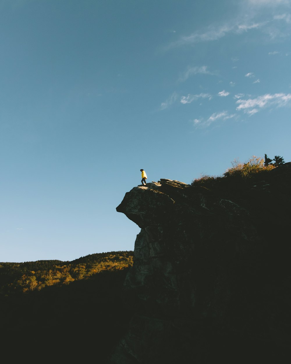 person standing on cliff point