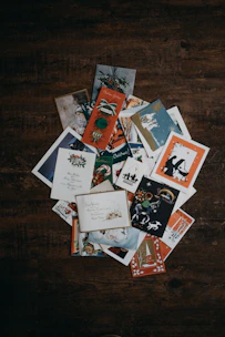 book and paper lot on brown surface