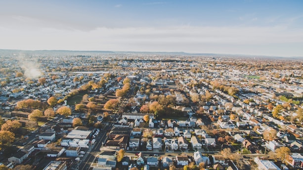 aerial photography of rooftops and horizon in New Jersey
