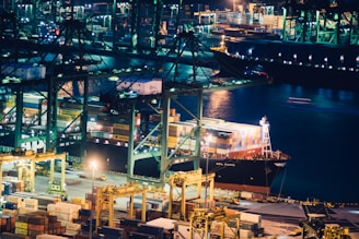 aerial view of cruise ship during nighttime