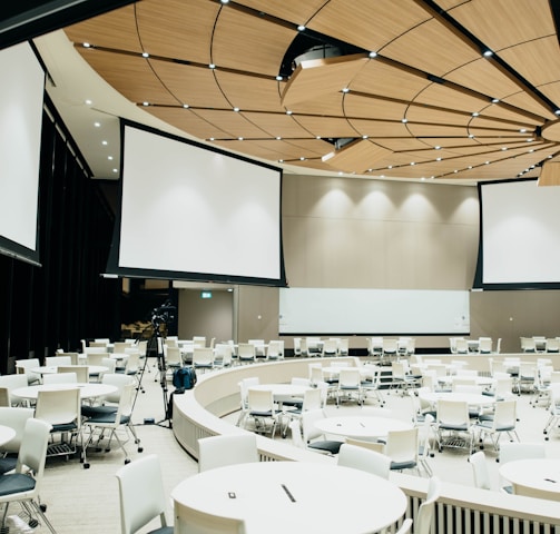 photo of empty room with projector screen