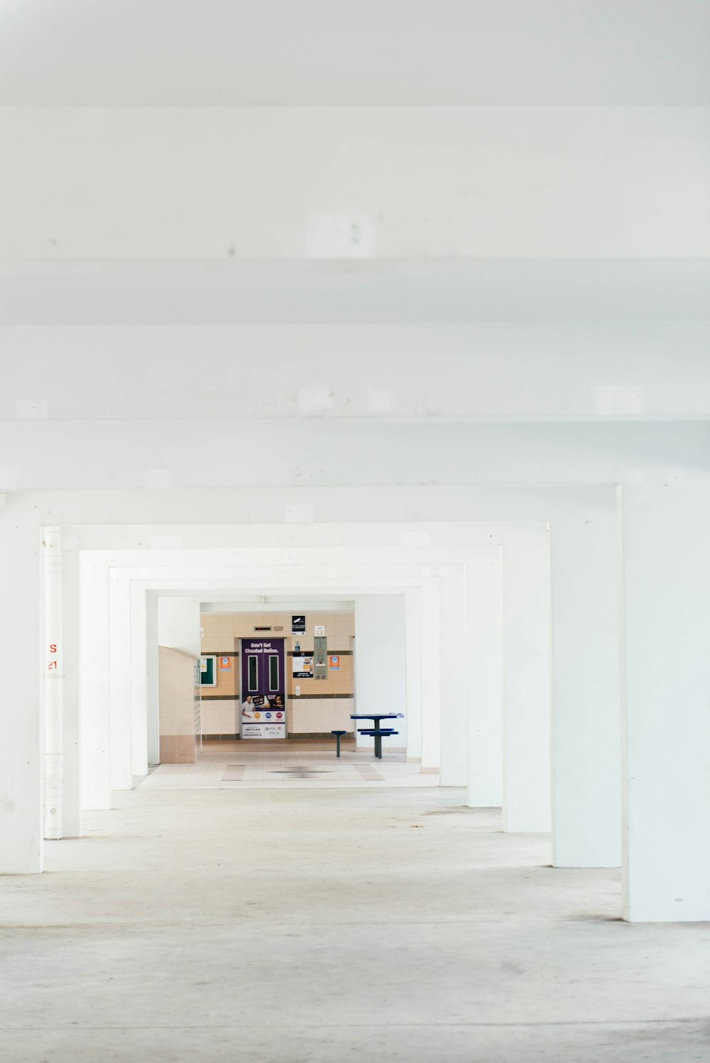 white painted hallway