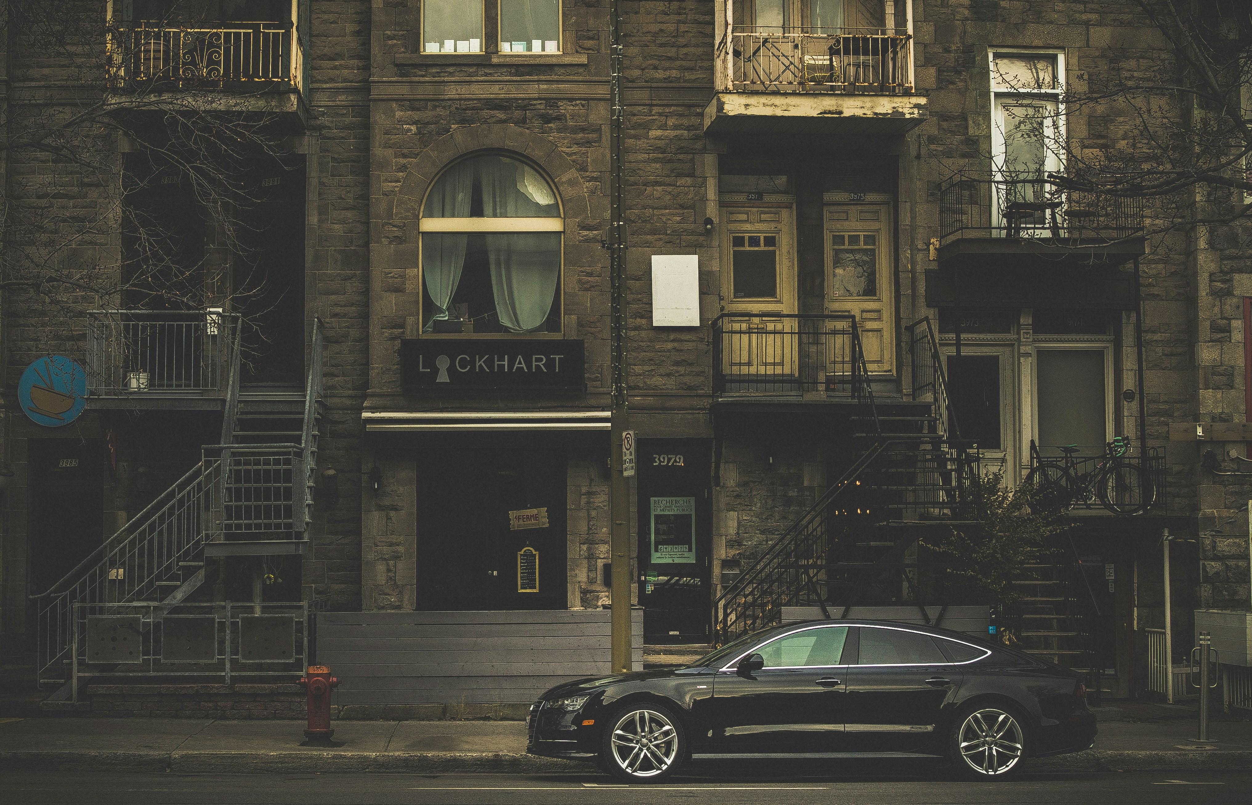 black car near building