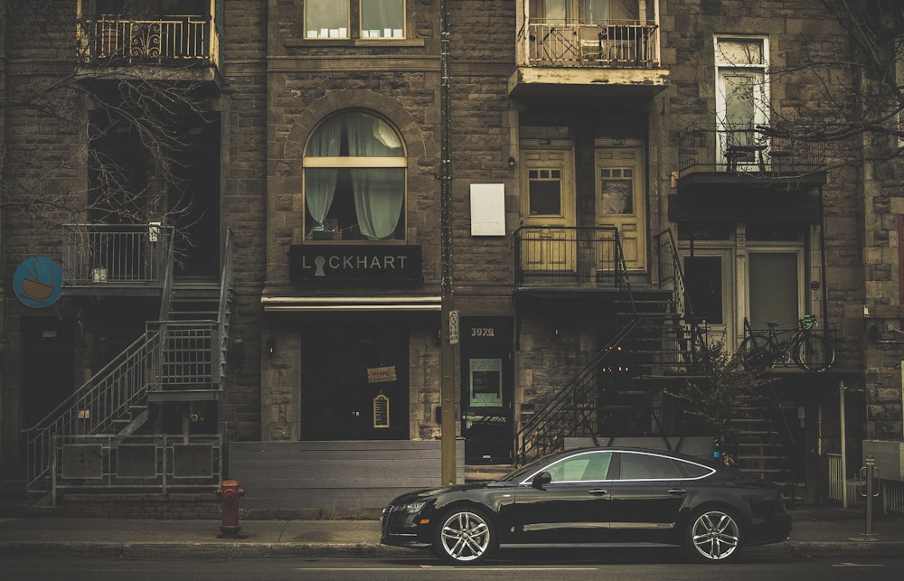 black car near building