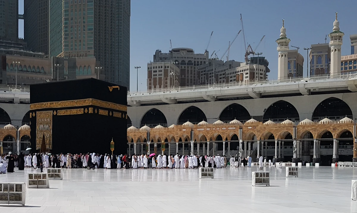 Pilgrims performing Umrah at the Kaaba in Mecca Saudi Arabia