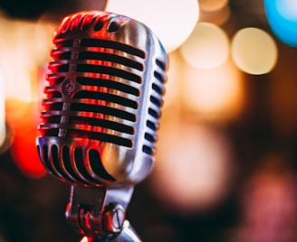 bokeh photography of condenser microphone