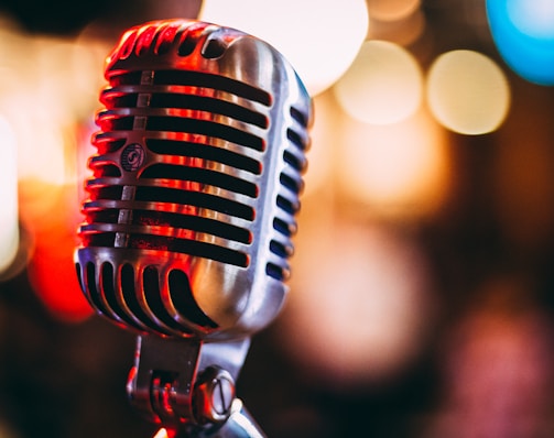 bokeh photography of condenser microphone