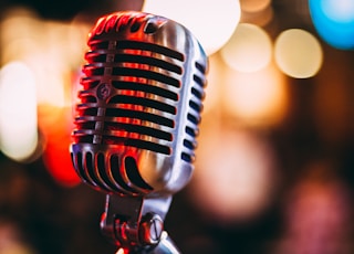 bokeh photography of condenser microphone