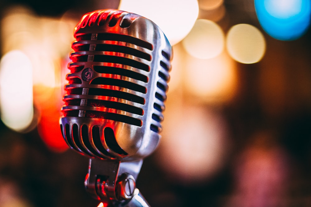 bokeh photography of condenser microphone