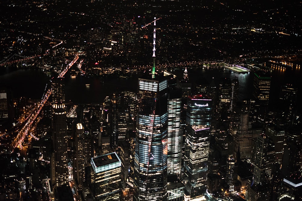 aerial photography of cityscape during night time